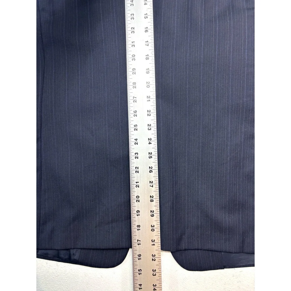 vtg Hickey Freeman 41R 42R 36x30 Navy Blue Stripe 2pc Pant Suit USA Flannel Wool